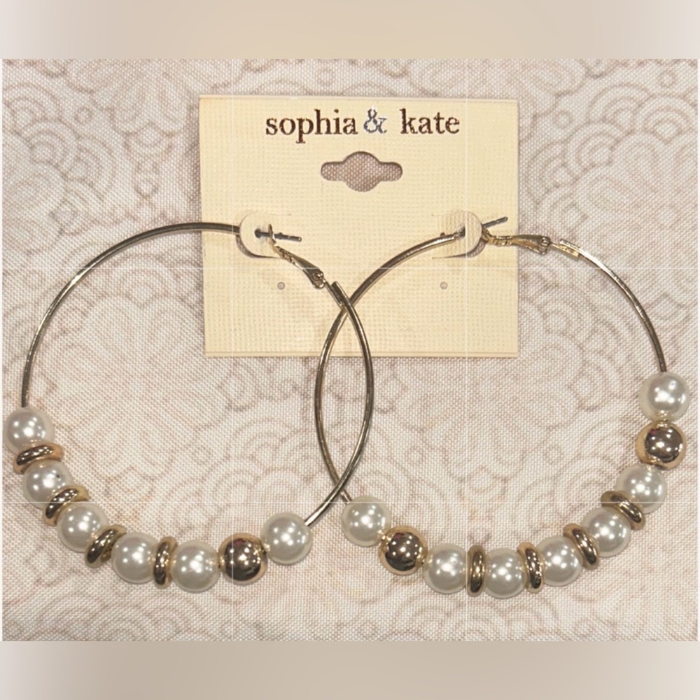 Sophia and Kate Gold Large Hoop and Beaded Earrings. NWT